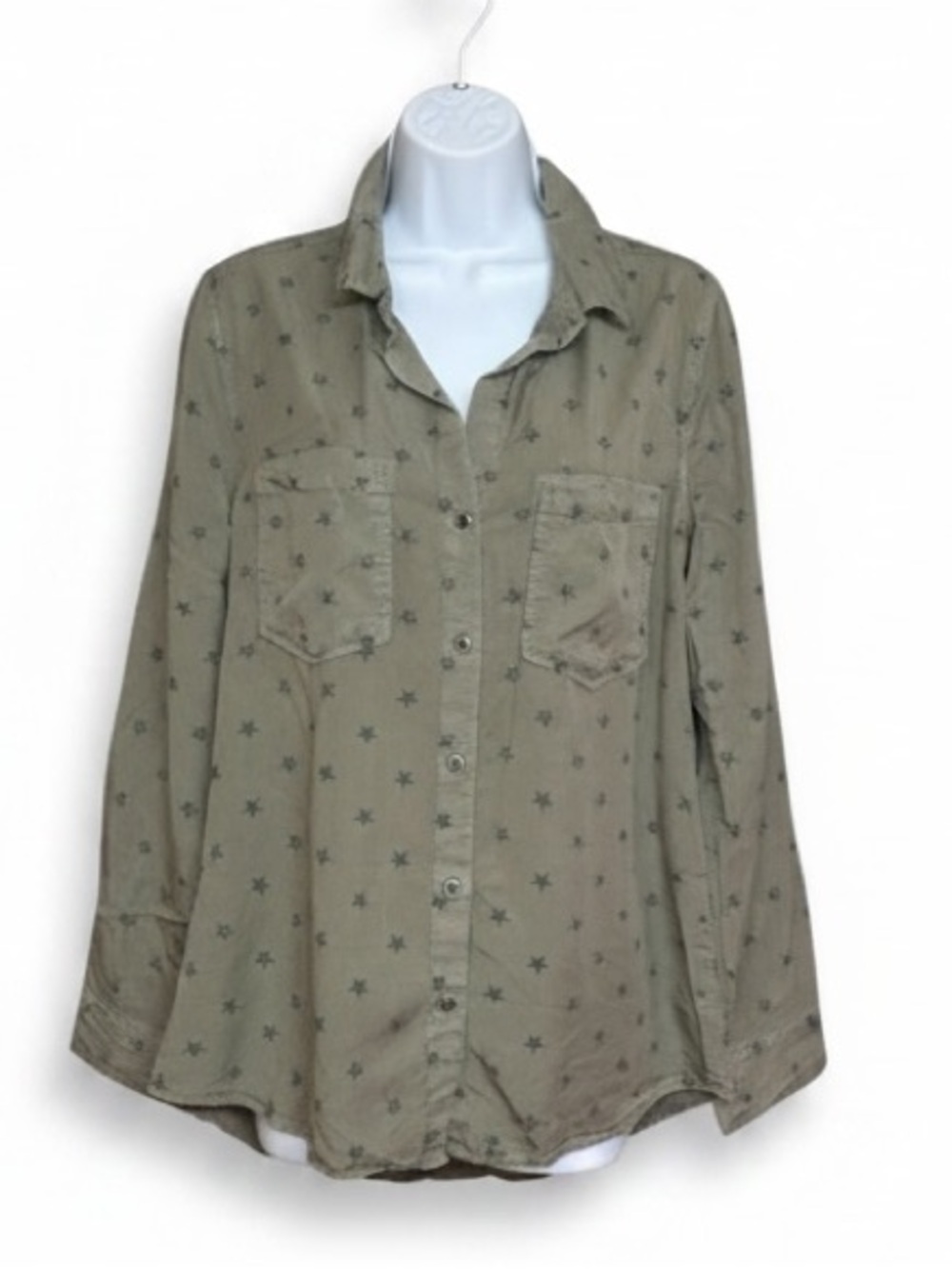 Standard Grace Olive Green Star Button Front Utility Shirt Size M